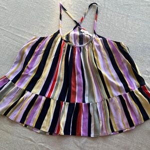 Loft spaghetti strap striped ruffle top. Colorful fun! Size large.